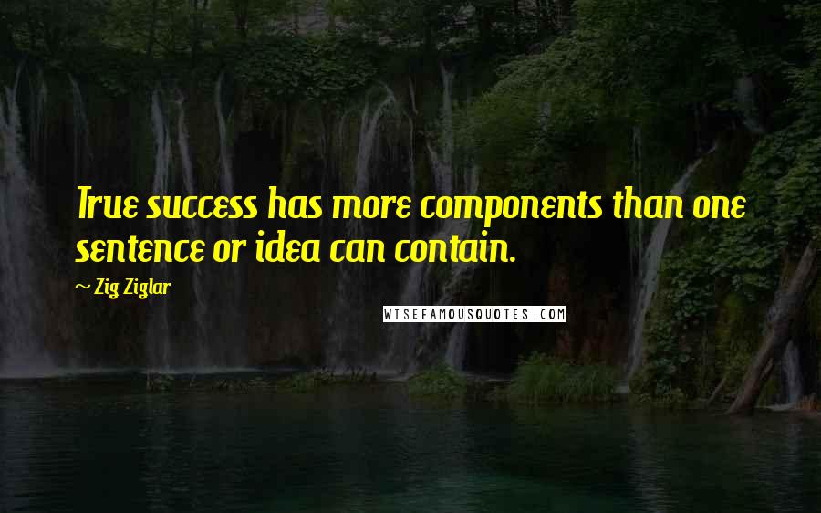 Zig Ziglar Quotes: True success has more components than one sentence or idea can contain.