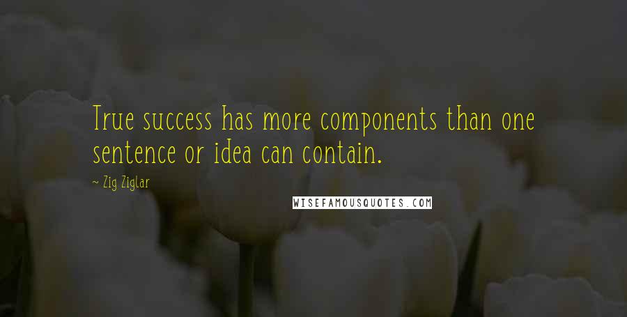 Zig Ziglar Quotes: True success has more components than one sentence or idea can contain.