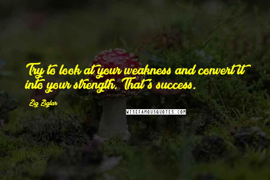 Zig Ziglar Quotes: Try to look at your weakness and convert it into your strength. That's success.
