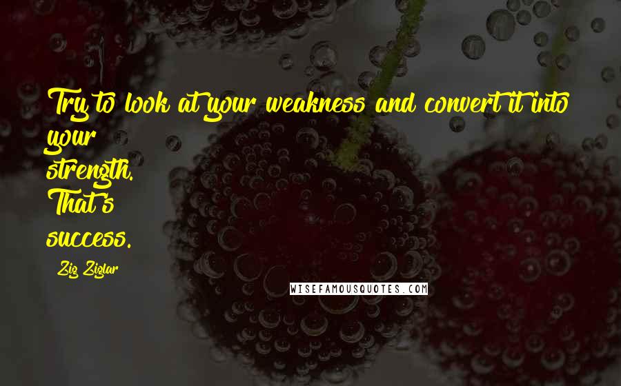 Zig Ziglar Quotes: Try to look at your weakness and convert it into your strength. That's success.