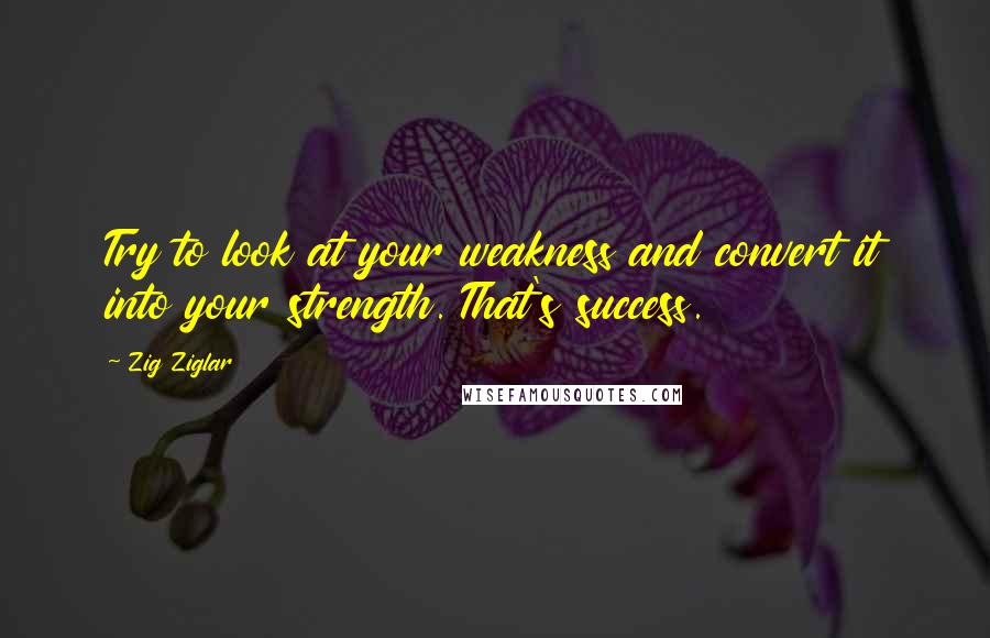Zig Ziglar Quotes: Try to look at your weakness and convert it into your strength. That's success.