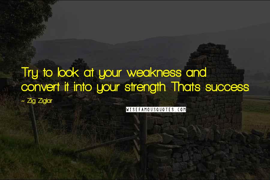 Zig Ziglar Quotes: Try to look at your weakness and convert it into your strength. That's success.