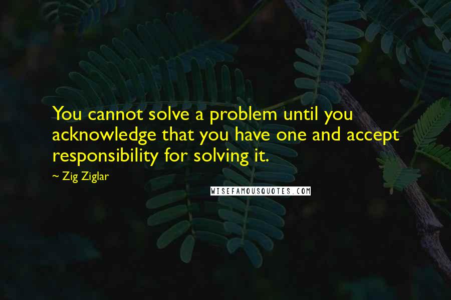 Zig Ziglar Quotes: You cannot solve a problem until you acknowledge that you have one and accept responsibility for solving it.