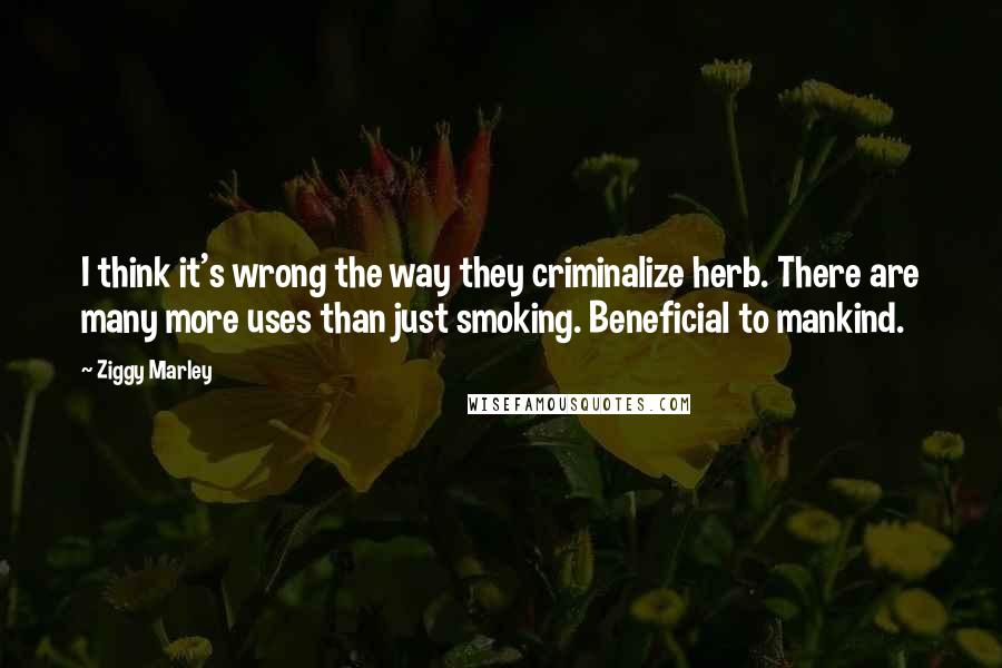 Ziggy Marley Quotes: I think it's wrong the way they criminalize herb. There are many more uses than just smoking. Beneficial to mankind.