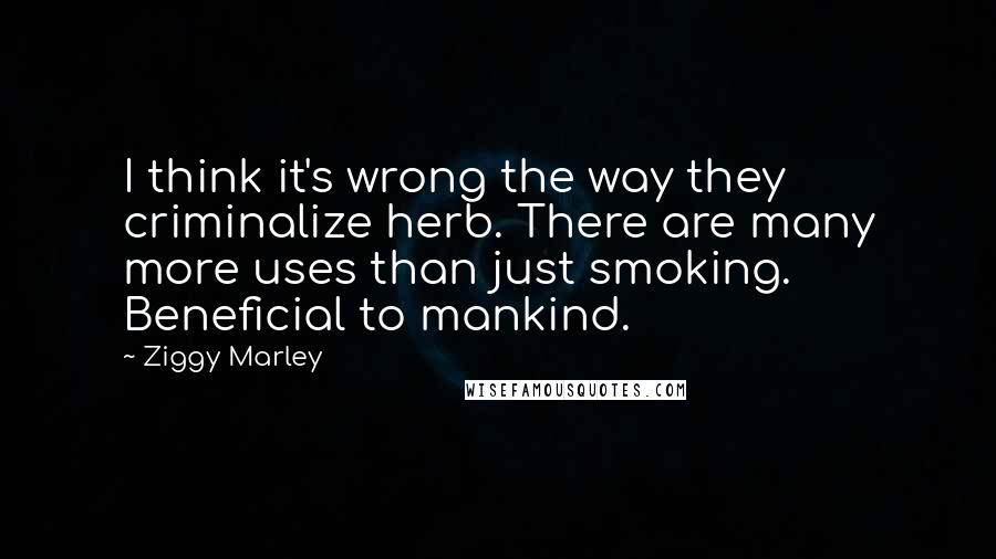 Ziggy Marley Quotes: I think it's wrong the way they criminalize herb. There are many more uses than just smoking. Beneficial to mankind.