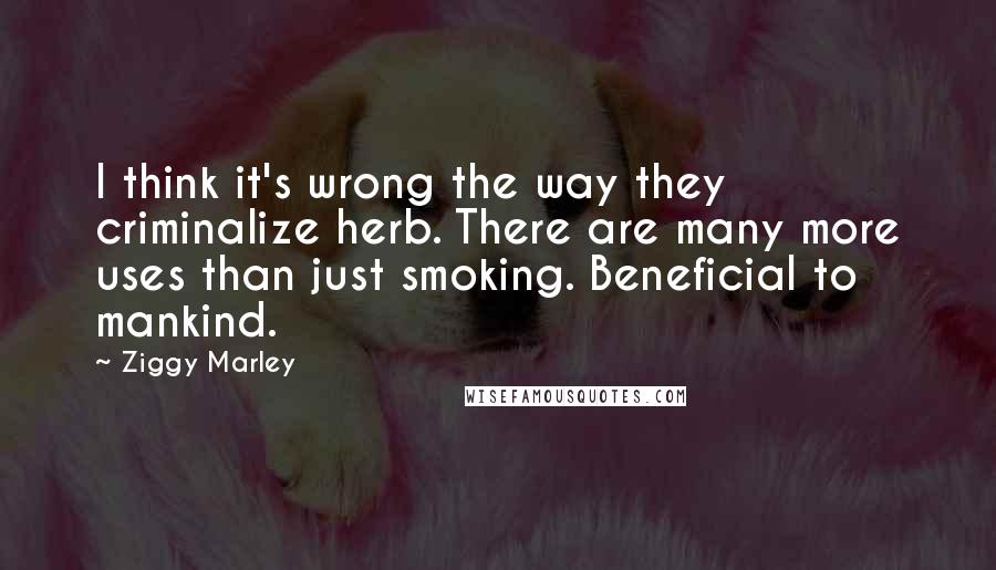 Ziggy Marley Quotes: I think it's wrong the way they criminalize herb. There are many more uses than just smoking. Beneficial to mankind.