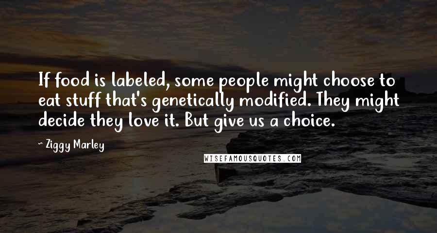 Ziggy Marley Quotes: If food is labeled, some people might choose to eat stuff that's genetically modified. They might decide they love it. But give us a choice.