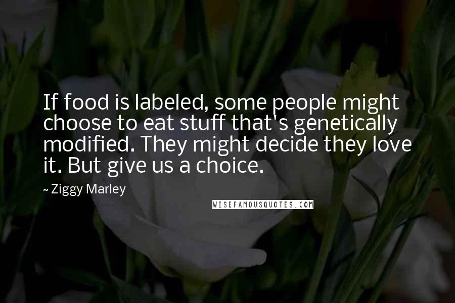 Ziggy Marley Quotes: If food is labeled, some people might choose to eat stuff that's genetically modified. They might decide they love it. But give us a choice.