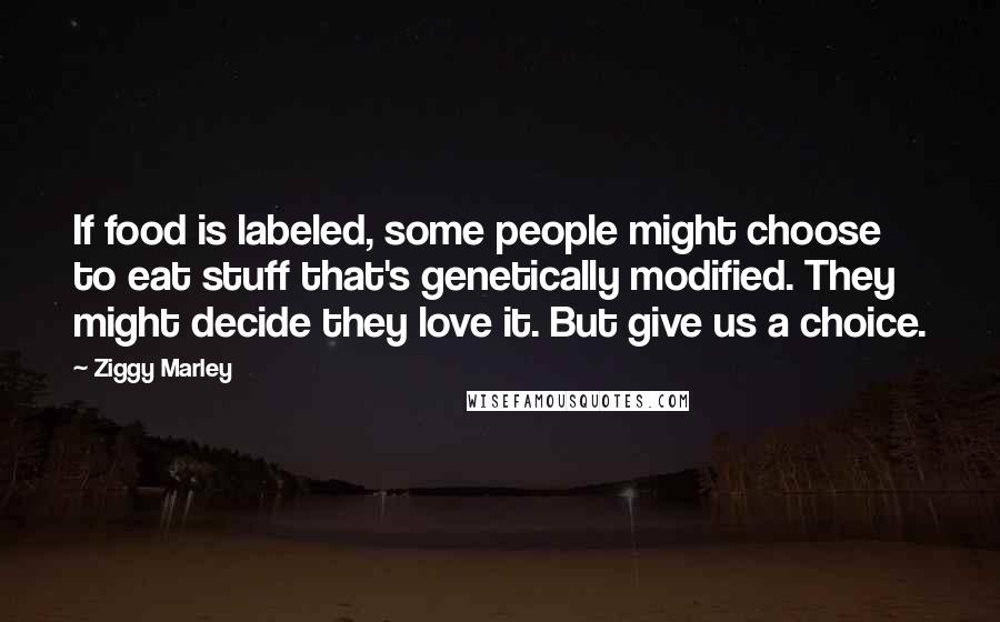 Ziggy Marley Quotes: If food is labeled, some people might choose to eat stuff that's genetically modified. They might decide they love it. But give us a choice.