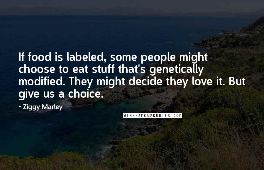 Ziggy Marley Quotes: If food is labeled, some people might choose to eat stuff that's genetically modified. They might decide they love it. But give us a choice.