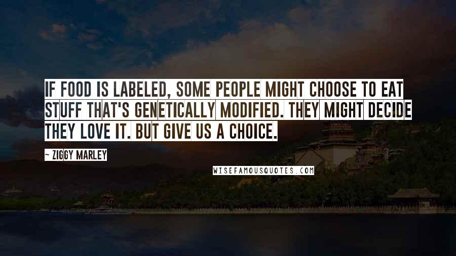 Ziggy Marley Quotes: If food is labeled, some people might choose to eat stuff that's genetically modified. They might decide they love it. But give us a choice.