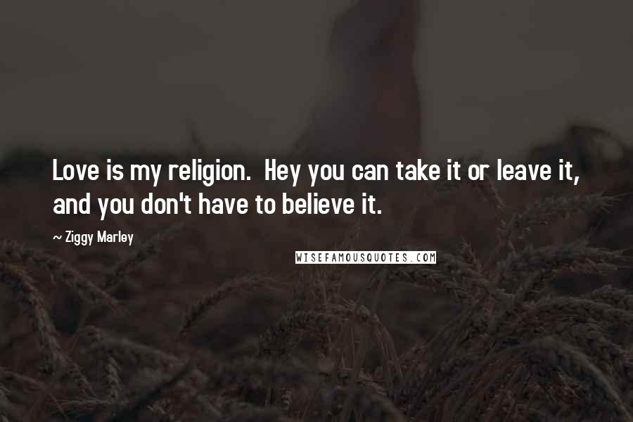 Ziggy Marley Quotes: Love is my religion.  Hey you can take it or leave it, and you don't have to believe it.