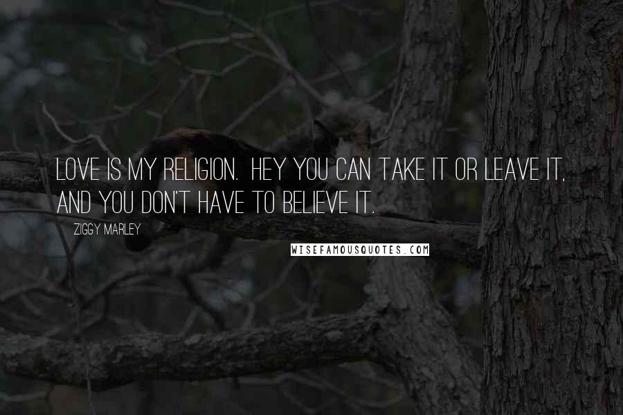 Ziggy Marley Quotes: Love is my religion. Hey you can take it or leave it, and you don't have to believe it.