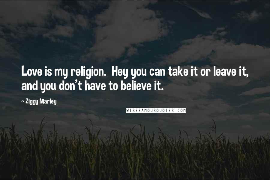 Ziggy Marley Quotes: Love is my religion.  Hey you can take it or leave it, and you don't have to believe it.