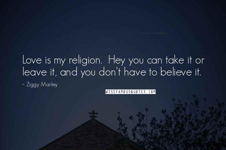 Ziggy Marley Quotes: Love is my religion.  Hey you can take it or leave it, and you don't have to believe it.