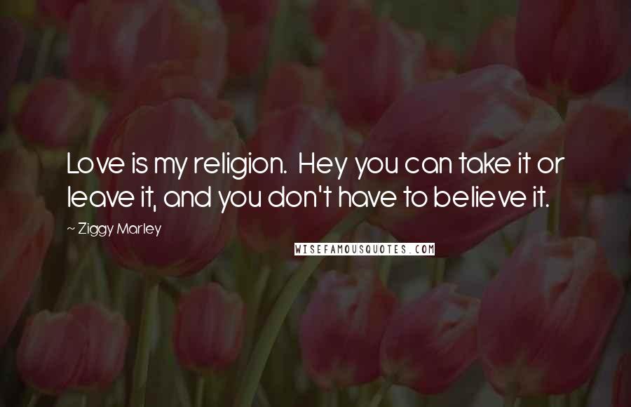 Ziggy Marley Quotes: Love is my religion.  Hey you can take it or leave it, and you don't have to believe it.