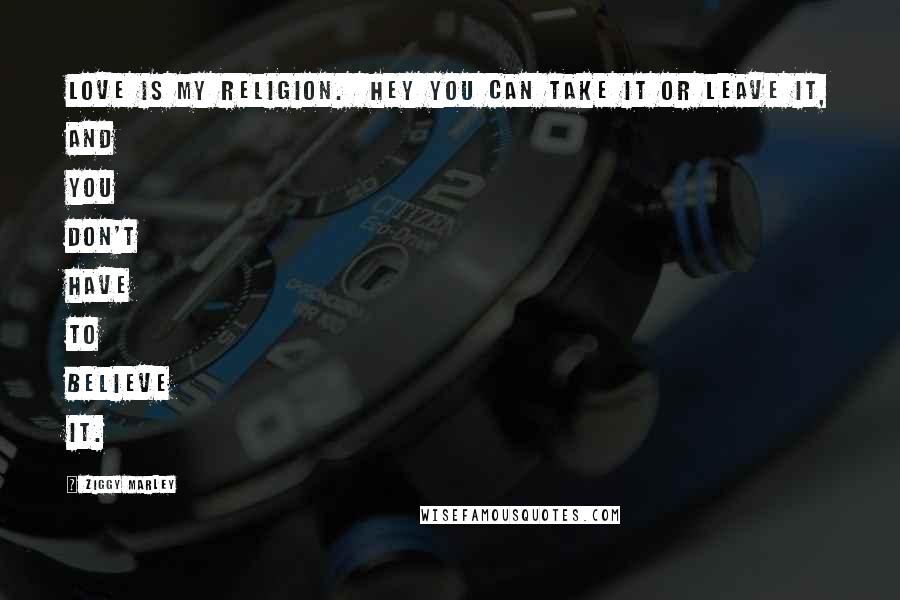 Ziggy Marley Quotes: Love is my religion. Hey you can take it or leave it, and you don't have to believe it.