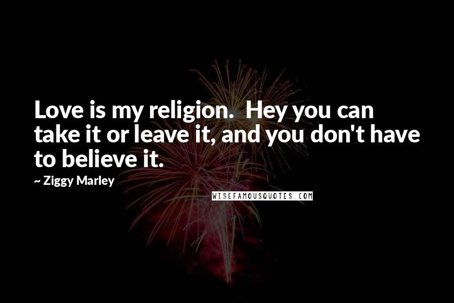 Ziggy Marley Quotes: Love is my religion.  Hey you can take it or leave it, and you don't have to believe it.