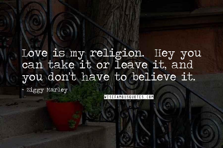 Ziggy Marley Quotes: Love is my religion.  Hey you can take it or leave it, and you don't have to believe it.