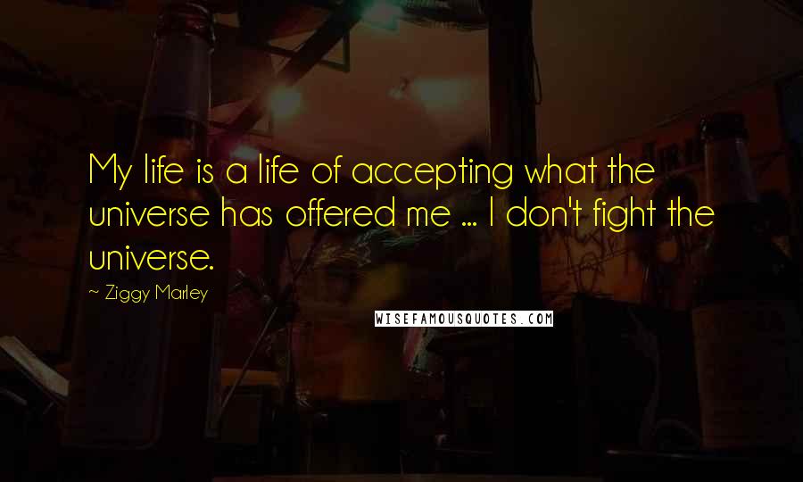 Ziggy Marley Quotes: My life is a life of accepting what the universe has offered me ... I don't fight the universe.