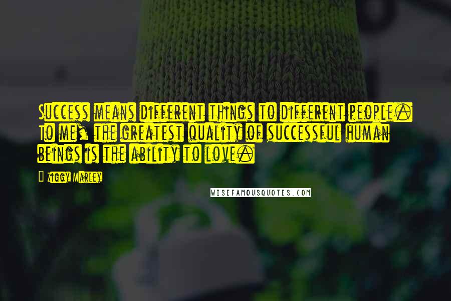 Ziggy Marley Quotes: Success means different things to different people. To me, the greatest quality of successful human beings is the ability to love.