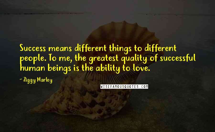 Ziggy Marley Quotes: Success means different things to different people. To me, the greatest quality of successful human beings is the ability to love.