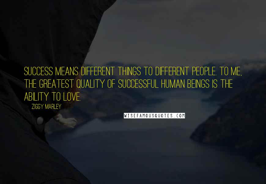 Ziggy Marley Quotes: Success means different things to different people. To me, the greatest quality of successful human beings is the ability to love.