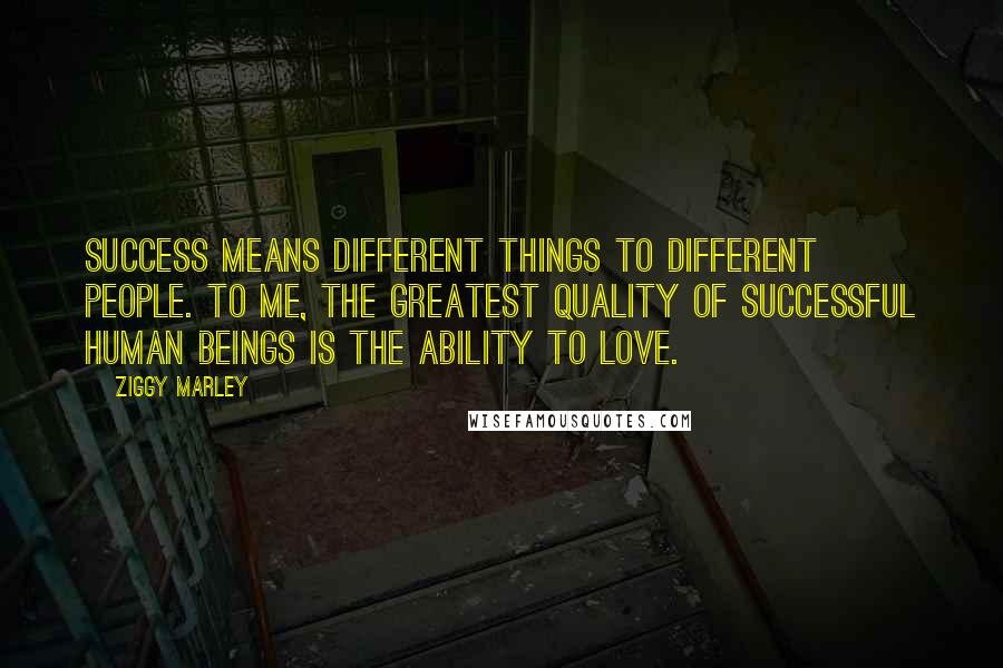 Ziggy Marley Quotes: Success means different things to different people. To me, the greatest quality of successful human beings is the ability to love.