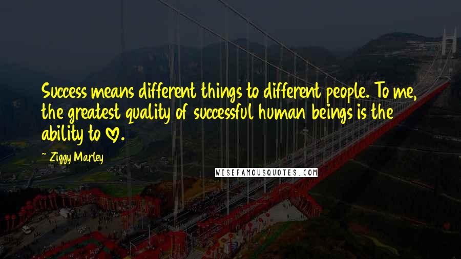 Ziggy Marley Quotes: Success means different things to different people. To me, the greatest quality of successful human beings is the ability to love.