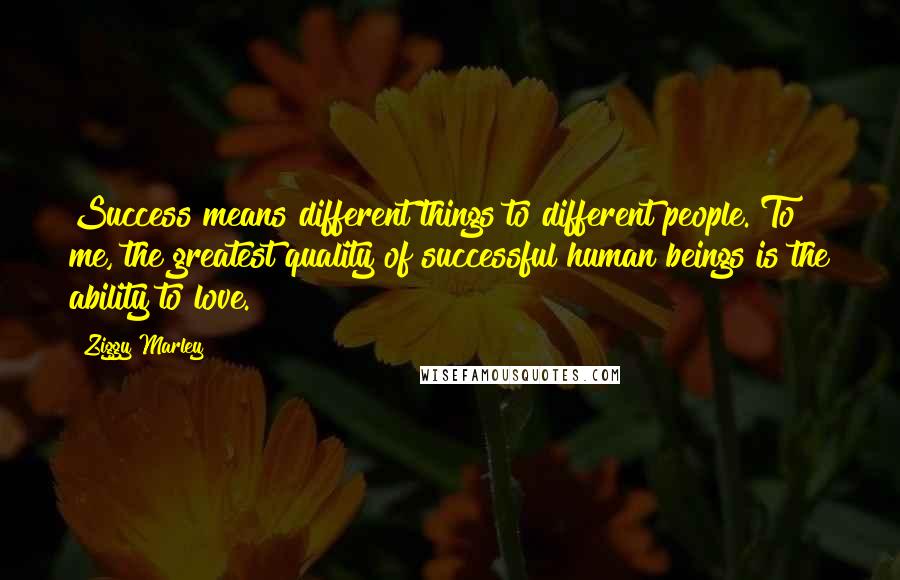 Ziggy Marley Quotes: Success means different things to different people. To me, the greatest quality of successful human beings is the ability to love.