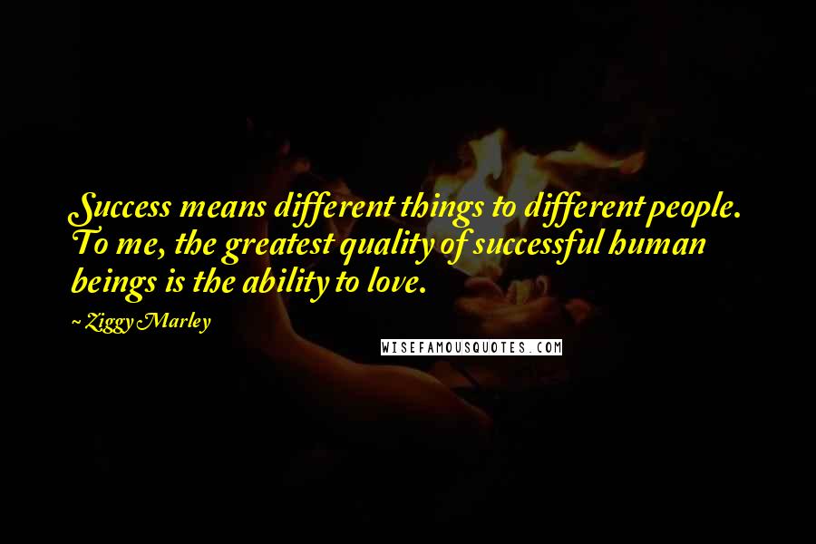 Ziggy Marley Quotes: Success means different things to different people. To me, the greatest quality of successful human beings is the ability to love.
