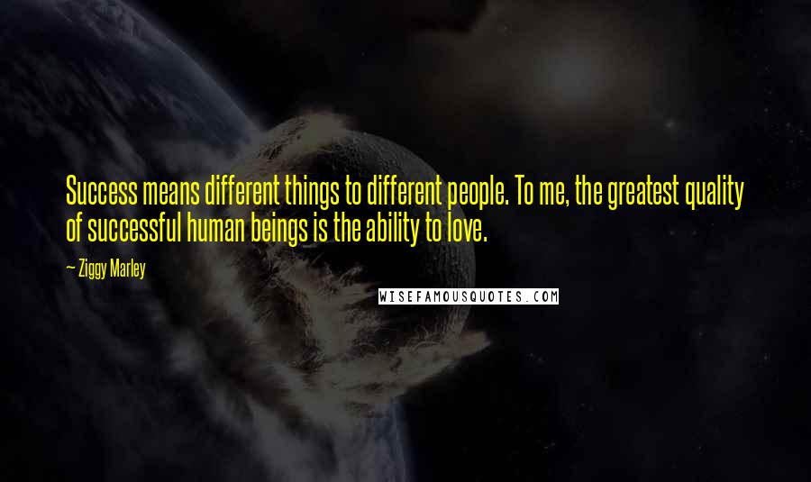 Ziggy Marley Quotes: Success means different things to different people. To me, the greatest quality of successful human beings is the ability to love.