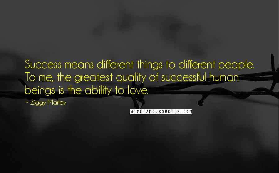 Ziggy Marley Quotes: Success means different things to different people. To me, the greatest quality of successful human beings is the ability to love.