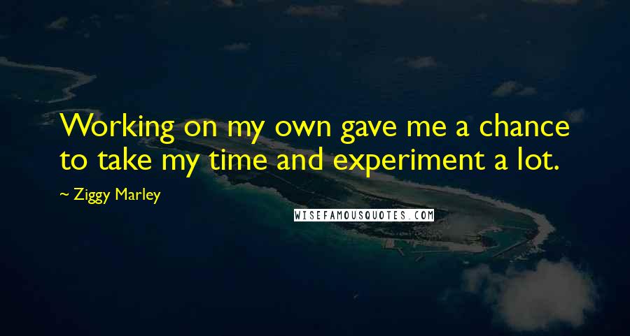 Ziggy Marley Quotes: Working on my own gave me a chance to take my time and experiment a lot.