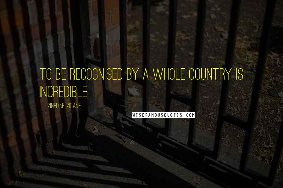 Zinedine Zidane Quotes: To be recognised by a whole country is incredible.