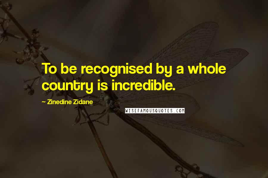 Zinedine Zidane Quotes: To be recognised by a whole country is incredible.