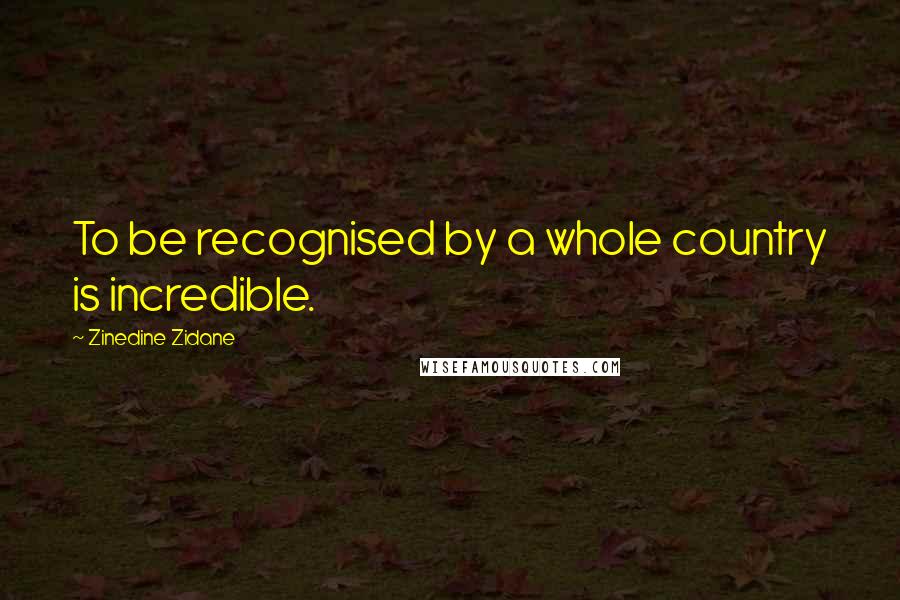 Zinedine Zidane Quotes: To be recognised by a whole country is incredible.