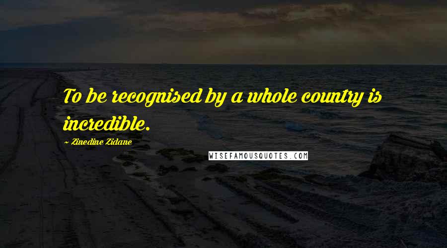 Zinedine Zidane Quotes: To be recognised by a whole country is incredible.