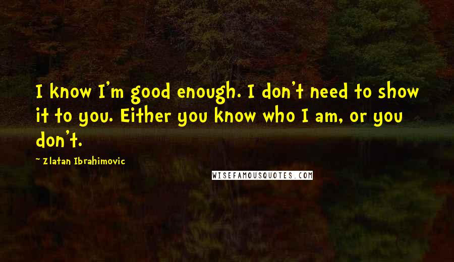 Zlatan Ibrahimovic Quotes: I know I'm good enough. I don't need to show it to you. Either you know who I am, or you don't.