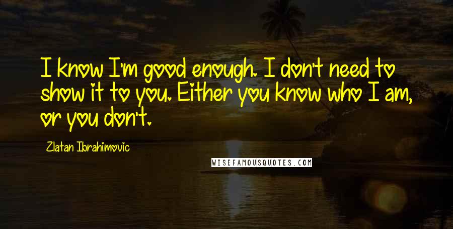 Zlatan Ibrahimovic Quotes: I know I'm good enough. I don't need to show it to you. Either you know who I am, or you don't.