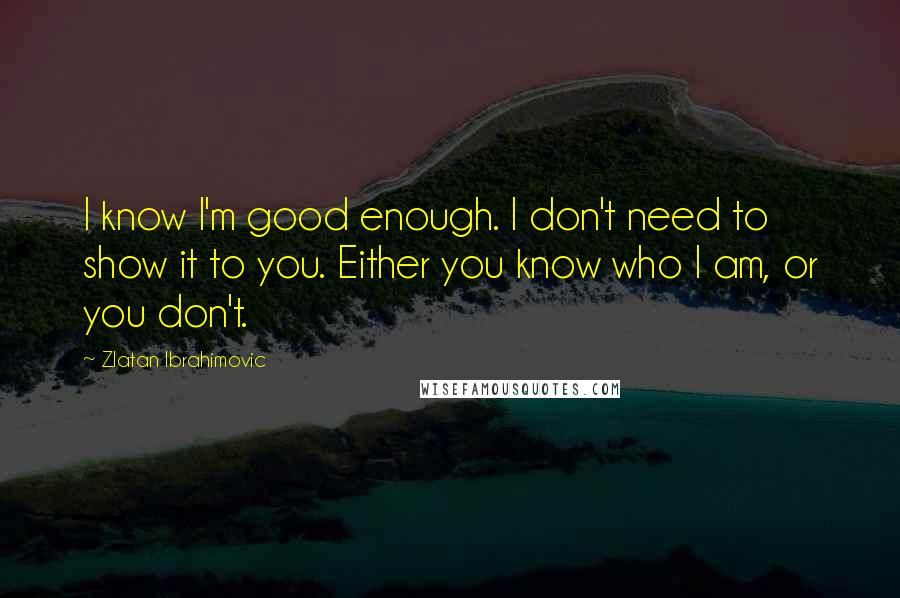 Zlatan Ibrahimovic Quotes: I know I'm good enough. I don't need to show it to you. Either you know who I am, or you don't.