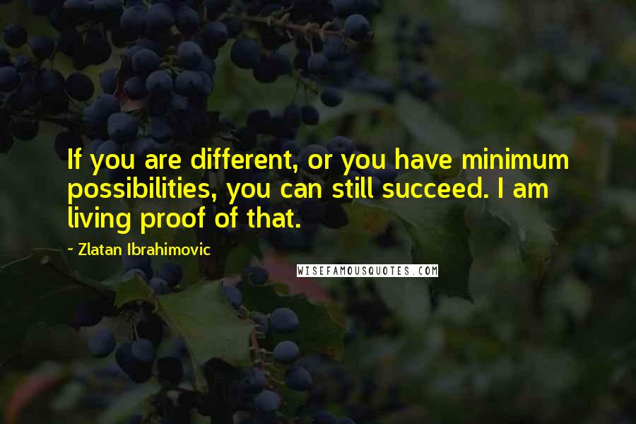 Zlatan Ibrahimovic Quotes: If you are different, or you have minimum possibilities, you can still succeed. I am living proof of that.
