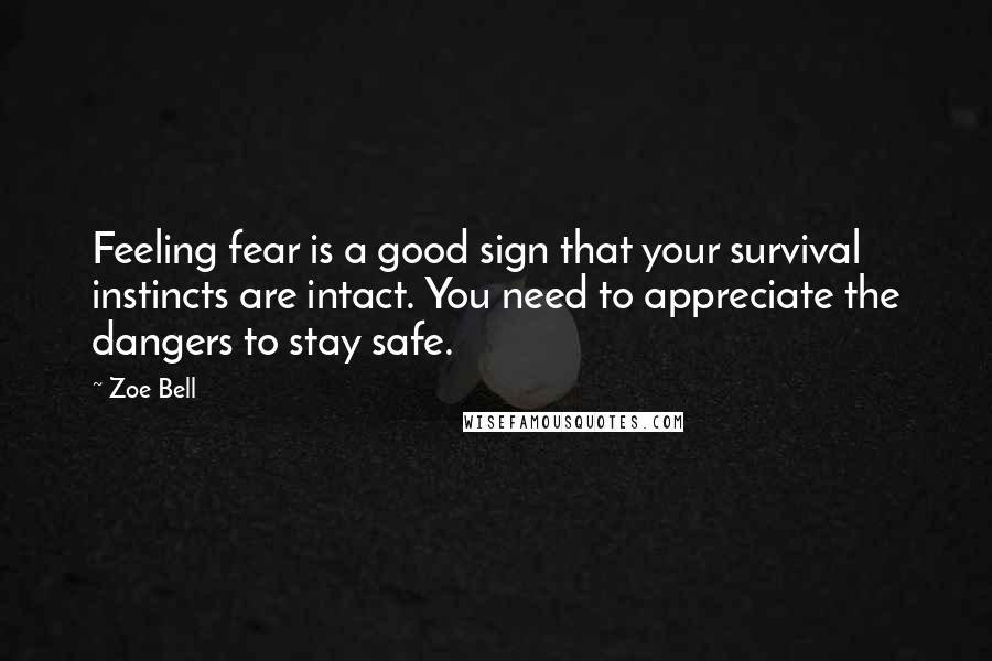 Zoe Bell Quotes: Feeling fear is a good sign that your survival instincts are intact. You need to appreciate the dangers to stay safe.