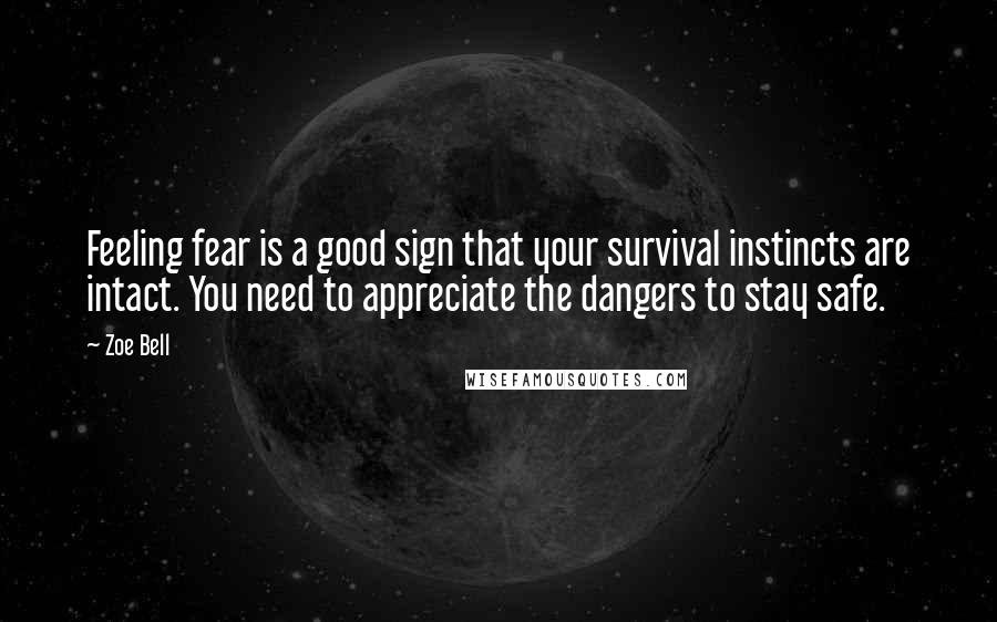 Zoe Bell Quotes: Feeling fear is a good sign that your survival instincts are intact. You need to appreciate the dangers to stay safe.