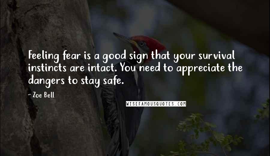 Zoe Bell Quotes: Feeling fear is a good sign that your survival instincts are intact. You need to appreciate the dangers to stay safe.