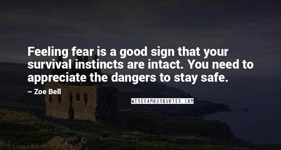 Zoe Bell Quotes: Feeling fear is a good sign that your survival instincts are intact. You need to appreciate the dangers to stay safe.