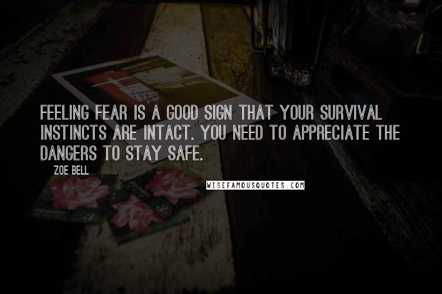 Zoe Bell Quotes: Feeling fear is a good sign that your survival instincts are intact. You need to appreciate the dangers to stay safe.