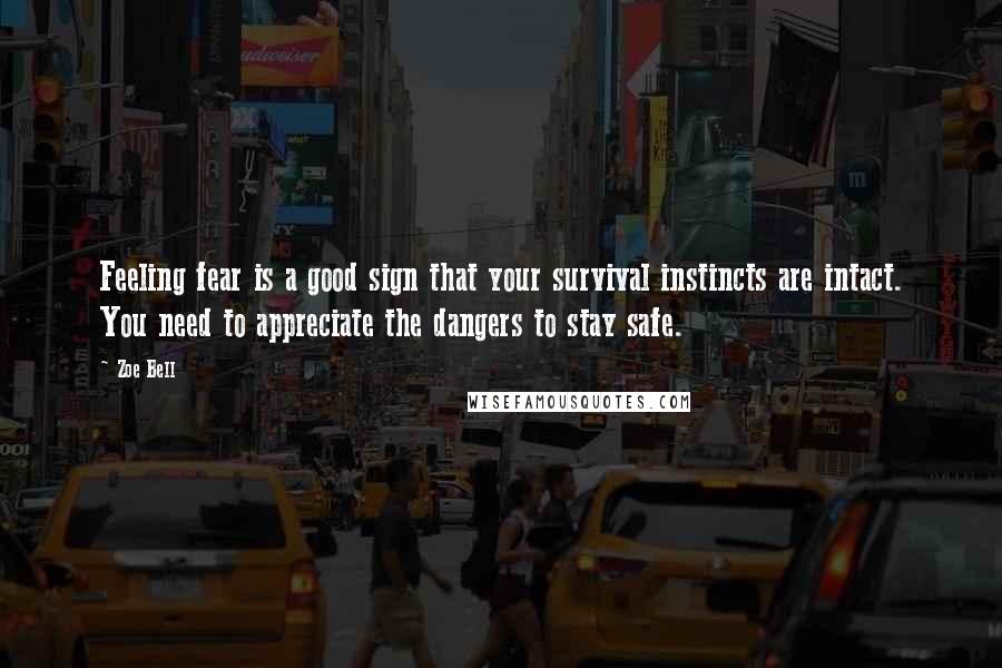 Zoe Bell Quotes: Feeling fear is a good sign that your survival instincts are intact. You need to appreciate the dangers to stay safe.