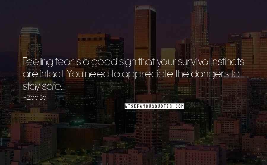 Zoe Bell Quotes: Feeling fear is a good sign that your survival instincts are intact. You need to appreciate the dangers to stay safe.