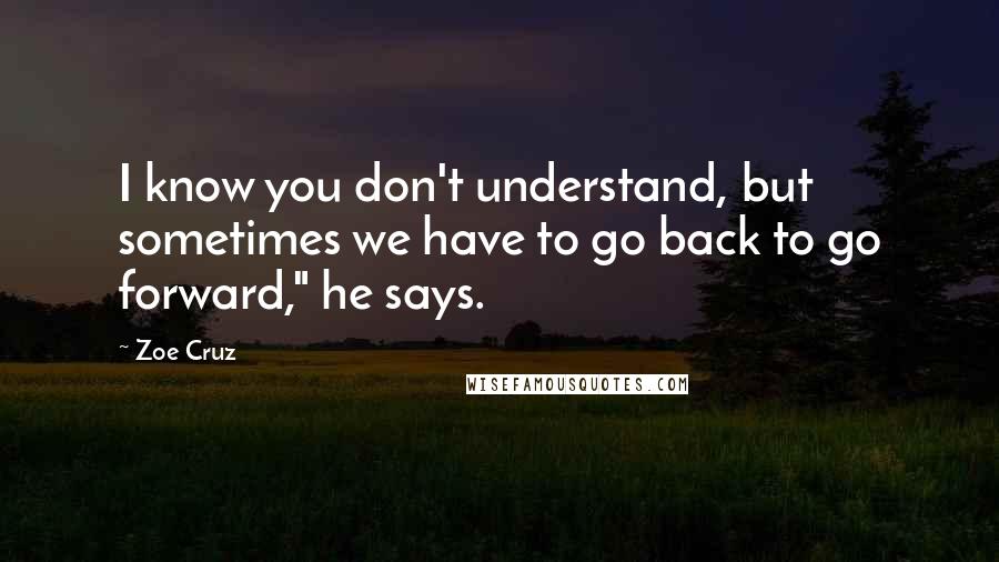 Zoe Cruz Quotes: I know you don't understand, but sometimes we have to go back to go forward," he says.
